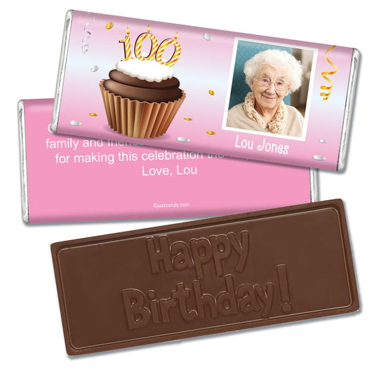 100th Birthday Personalized Embossed Chocolate Bar Cupcake & Year Photo