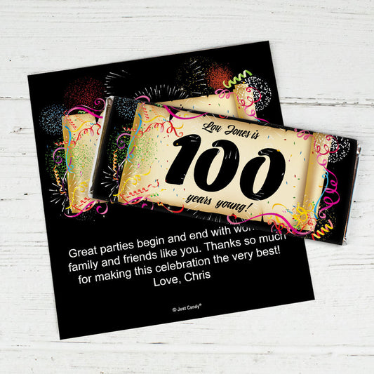 100th Birthday Personalized Chocolate Bar Wrappers Confetti Age