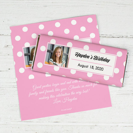 Birthday Personalized Chocolate Bar Wrappers Polka Dot Photo