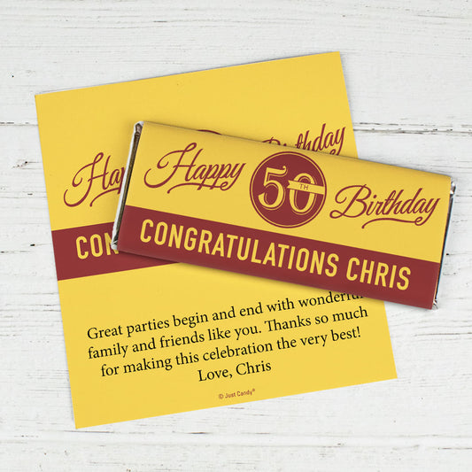 50th Birthday Personalized Chocolate Bar Wrappers Timeless Age Circle