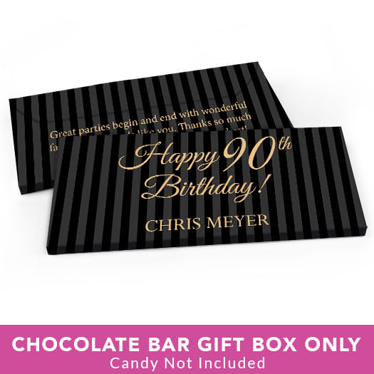 Deluxe Personalized Birthday Pinstripe 90th Candy Bar Favor Box