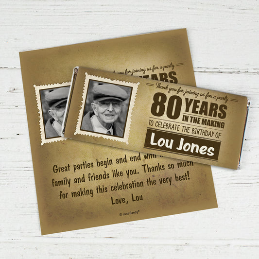 Milestones Personalized Chocolate Bar 80th Birthday Wrappers