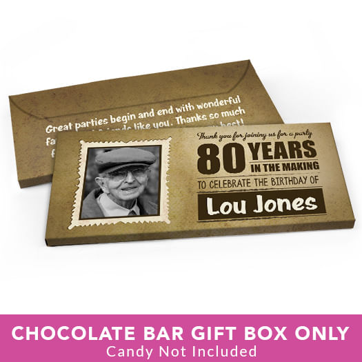 Deluxe Personalized Birthday 80th Candy Bar Favor Box