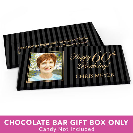 Deluxe Personalized Birthday Photo 60th Candy Bar Favor Box