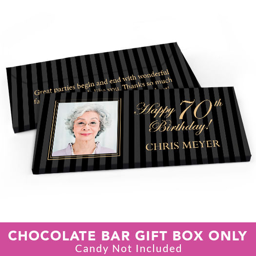 Deluxe Personalized Birthday Photo 70th Candy Bar Favor Box