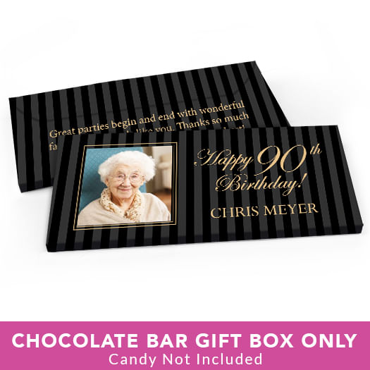 Deluxe Personalized Birthday Photo 90th Candy Bar Favor Box