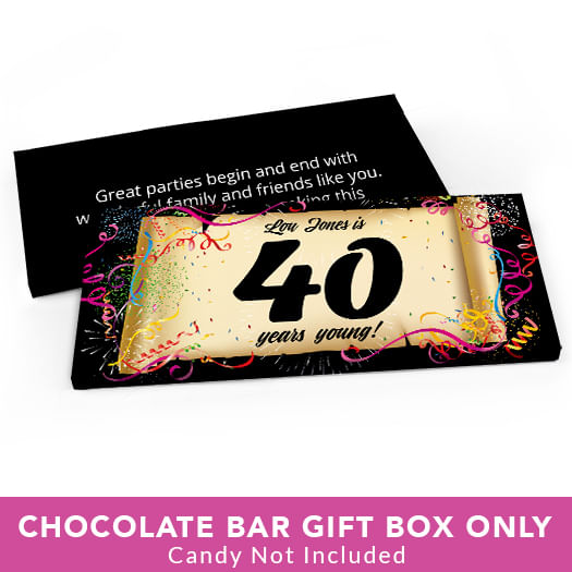 Deluxe Personalized Birthday 40th Confetti Birthday Candy Bar Favor Box