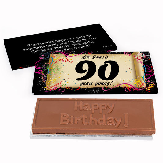 Deluxe Personalized Birthday 90th Confetti Birthday Chocolate Bar in Gift Box