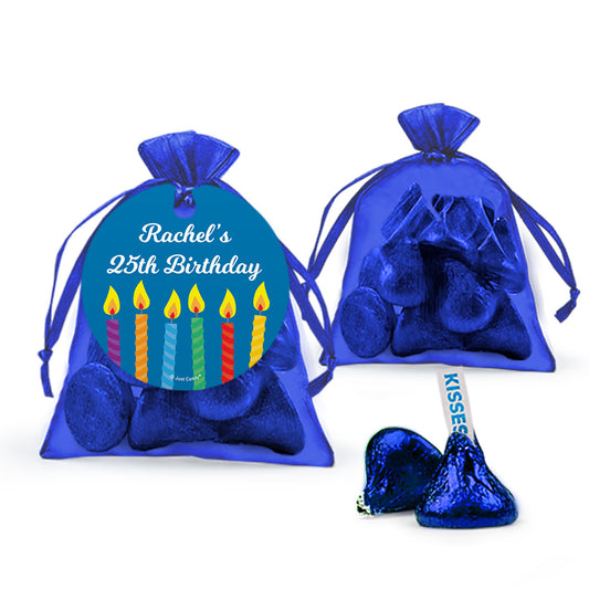 Personalized Birthday Candles Hershey's Kisses Organza Bag with Gift Tag