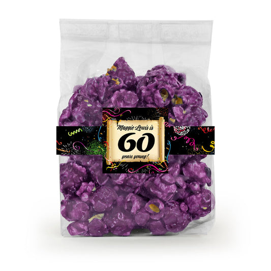 Personalized Milestone 60th Birthday Candy Coated Popcorn 3.5oz Bag