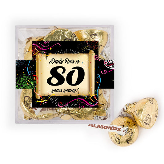 Personalized Milestone 30th Birthday Confetti Scroll JUST CANDY� favor cube with Hershey's Kisses