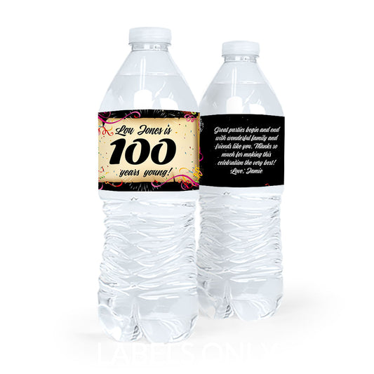 Personalized Milestones Birthday 100th Confetti Water Bottle Sticker Labels (5 Labels)