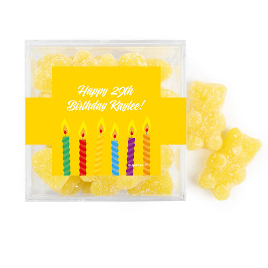 Personalized Birthday Candles JUST CANDY� favor cube with Sugar Sanded Gummy Bears