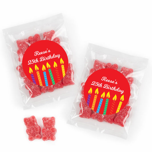 Personalized Birthday Candles Candy Bag with Sugar Sanded Gummy Bears