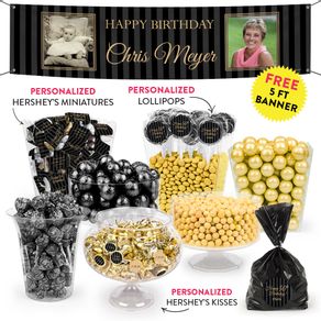 Personalized Birthday Then & Now Pinstripes Deluxe Candy Buffet