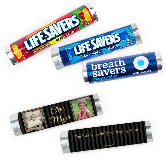 Personalized Birthday Pinstripe Photo Lifesavers Rolls (20 Rolls)