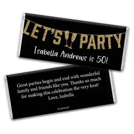 Personalized Milestone Birthday Let's Party Hershey's Milk Chocolate Bar & Wrapper