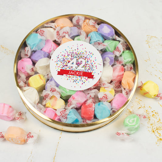 Personalized Birthday Confetti Large Gold Taffy Gift Tin