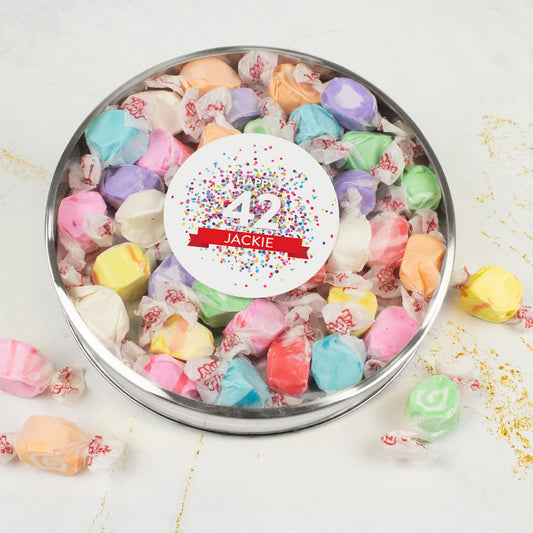 Personalized Birthday Confetti Large Silver Taffy Gift Tin