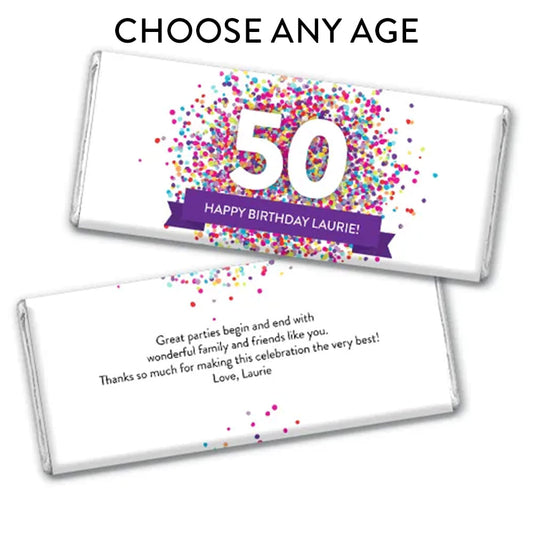 Personalize Any Age Milestone Birthday Confetti Burst Hershey's Milk Chocolate Bar & Wrapper