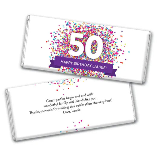 Personalize Any Age Milestone Birthday Confetti Burst Hershey's Milk Chocolate Bar & Wrapper