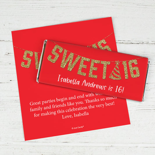 Personalized Birthday Sweet 16 Glitter Party Chocolate Bar Wrappers