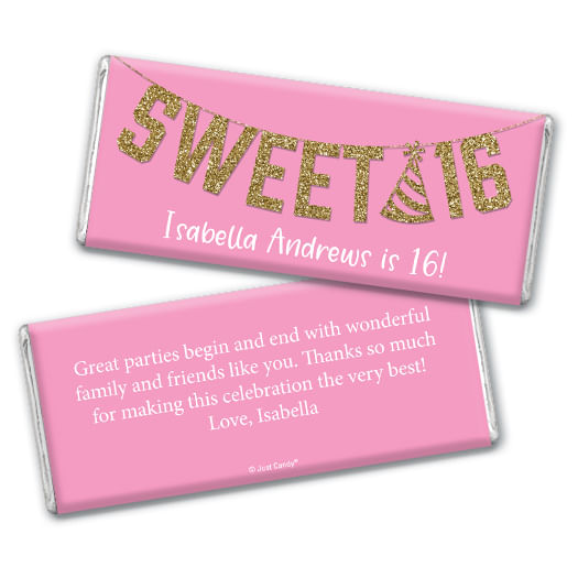 Personalized Birthday Sweet 16 Glitter Party Hershey's Milk Chocolate Bar & Wrapper