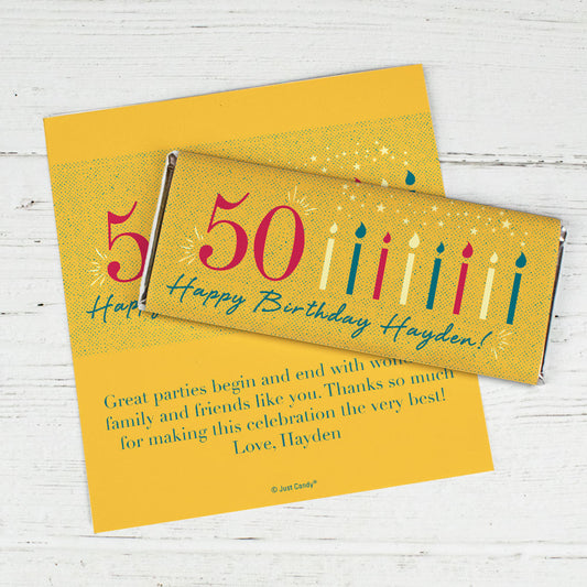 Personalized Milestone Birthday Vintage Fifty Chocolate Bar Wrappers Only