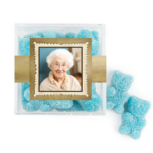 Personalized Milestones 100th Birthday Years in the Making JUST CANDY� favor cube with Sugar Sanded Gummy Bears