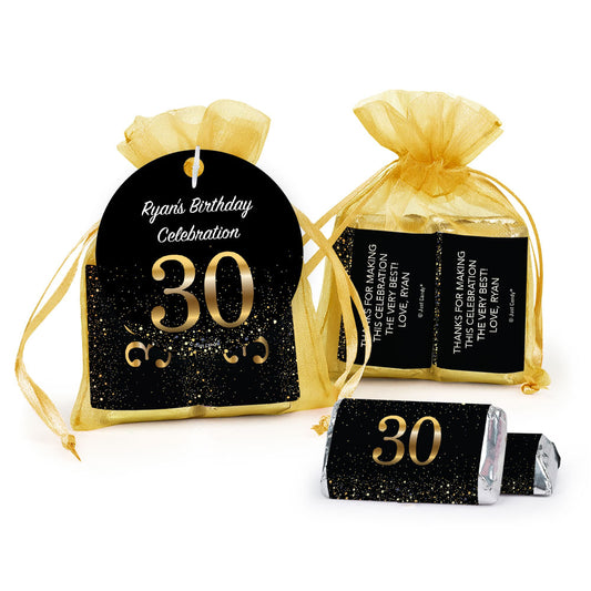 Personalized Elegant 30th Birthday Bash Hershey's Miniatures in Organza Bags with Gift Tag