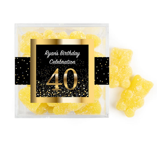 Personalized Milestones 40th Elegant Birthday Bash JUST CANDY� favor cube with Sugar Sanded Gummy Bears