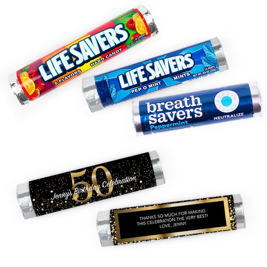 Personalized Elegant 50th Birthday Bash Lifesavers Rolls (20 Rolls)