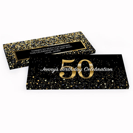 Personalized Milestone Elegant Birthday Bash 50 Candy Bar Favor Box