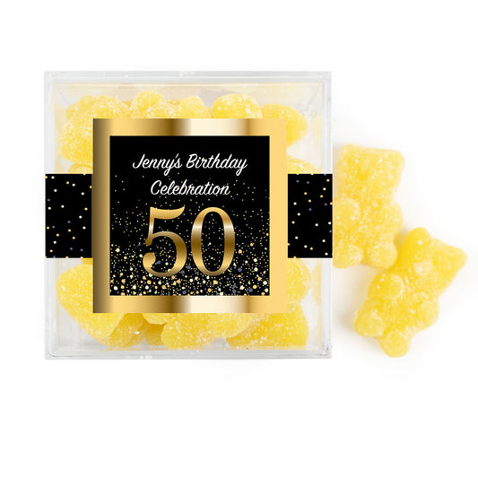 Personalized Milestones 50th Elegant Birthday Bash JUST CANDY� favor cube with Sugar Sanded Gummy Bears