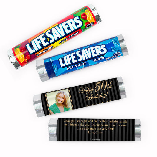 Personalized Milestone Birthday Pinstripe Photo Lifesavers Rolls (20 Rolls)