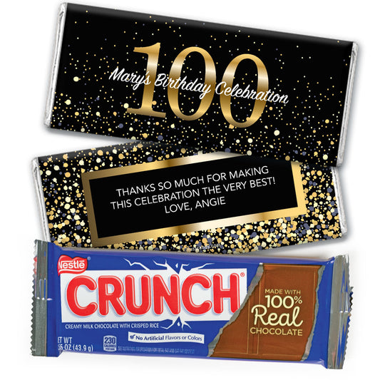 Personalized Milestone Elegant Birthday Bash 100 Nestle Crunch Chocolate Bar & Wrapper