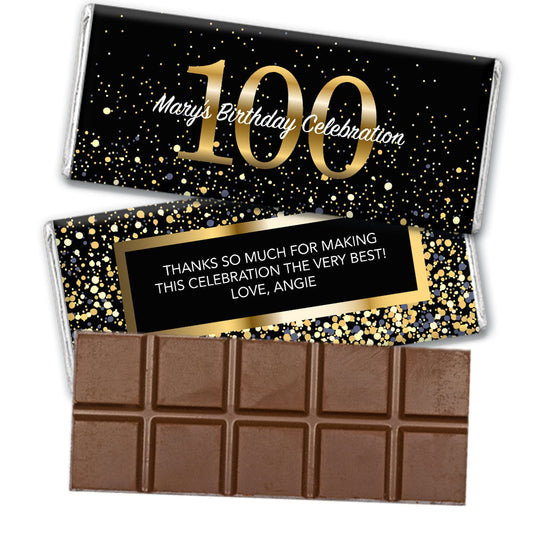 Personalized Milestone Elegant Birthday Bash 100 Belgian Chocolate Bar & Wrapper