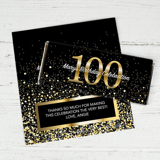 Personalized Milestone Elegant Birthday Bash 100 Chocolate Bar Wrappers