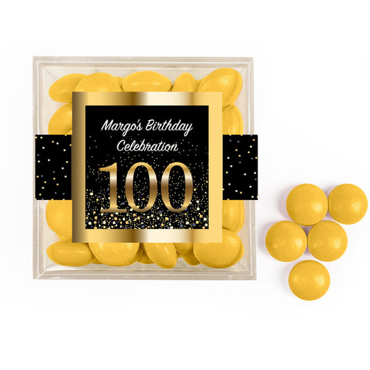 Personalized Milestone 100th Elegant Birthday Bash JUST CANDY� favor cube with Just Candy Milk Chocolate Minis