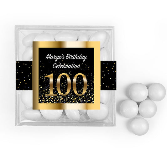 Personalized Milestone 100th Elegant Birthday Bash JUST CANDY� favor cube with Just Candy Milk Chocolate Minis