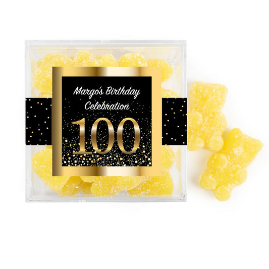 Personalized Milestones 100th Elegant Birthday Bash JUST CANDY� favor cube with Sugar Sanded Gummy Bears