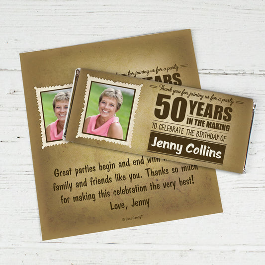 Personalized Milestone 50th Birthday Years to Perfection Chocolate Bar Wrappers