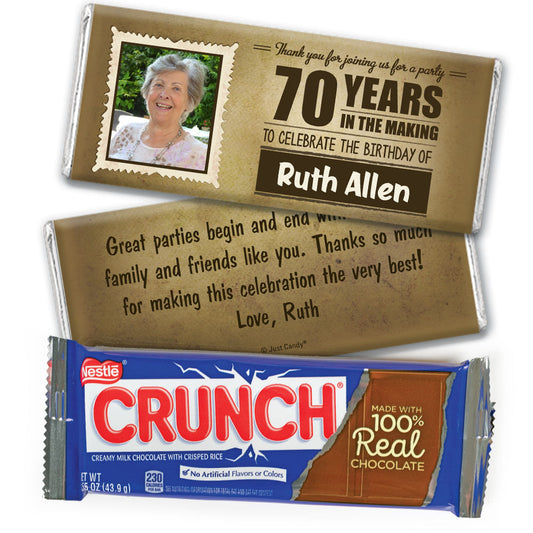 Personalized Milestone 70th Birthday Years to Perfection Nestle Crunch Chocolate Bar