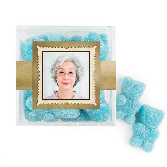 Personalized Milestones 70th Birthday Years in the Making JUST CANDY� favor cube with Sugar Sanded Gummy Bears