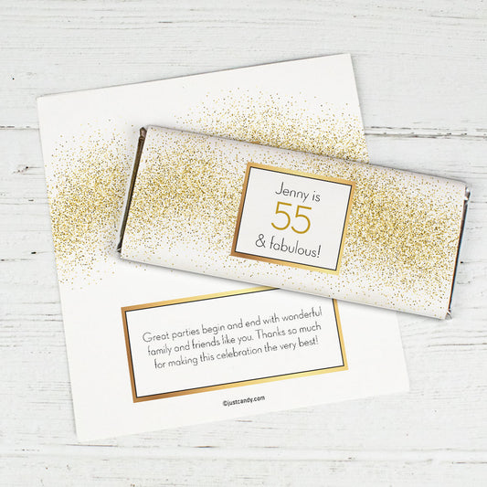 Personalized Birthday Glimmering Gold Chocolate Bar Wrappers