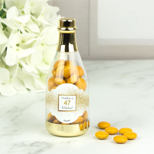 Personalized Birthday Glimmering Gold Champagne Bottle with Just Candy Chocolate Minis