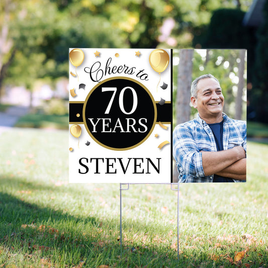 70th Birthday Yard Sign Personalized - Milestone Cheers with Photo