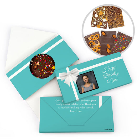 Personalized Birthday Photo & Bow Gourmet Infused Belgian Chocolate Bars (3.5oz)