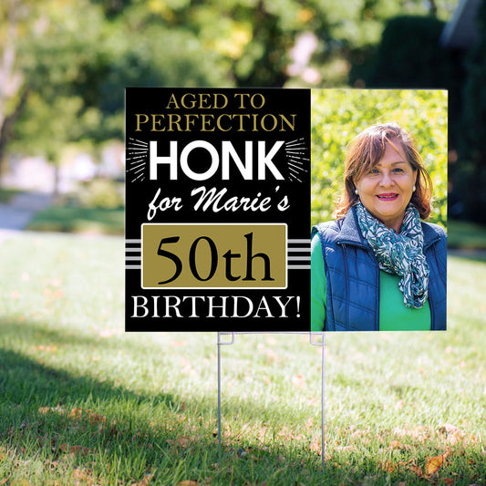 50th Birthday Yard Sign Personalized - Aged to Perfection with Photo