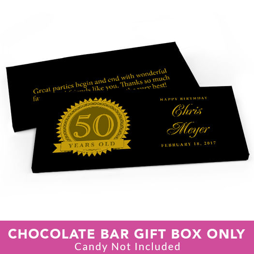 Deluxe Personalized Birthday 50th Milestones Seal Candy Bar Favor Box